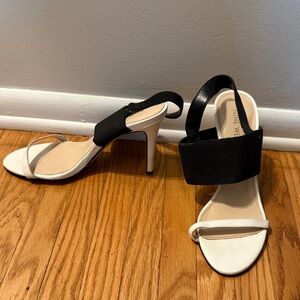 Nine West Black and White Elastic Strap Slingback Heels